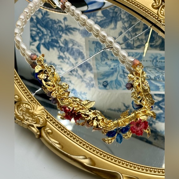 🆕 LES NEREIDES 🧿 NIB Mille Pensees Necklace, Mille Pensees Flowers and Pearl - Picture 14 of 16